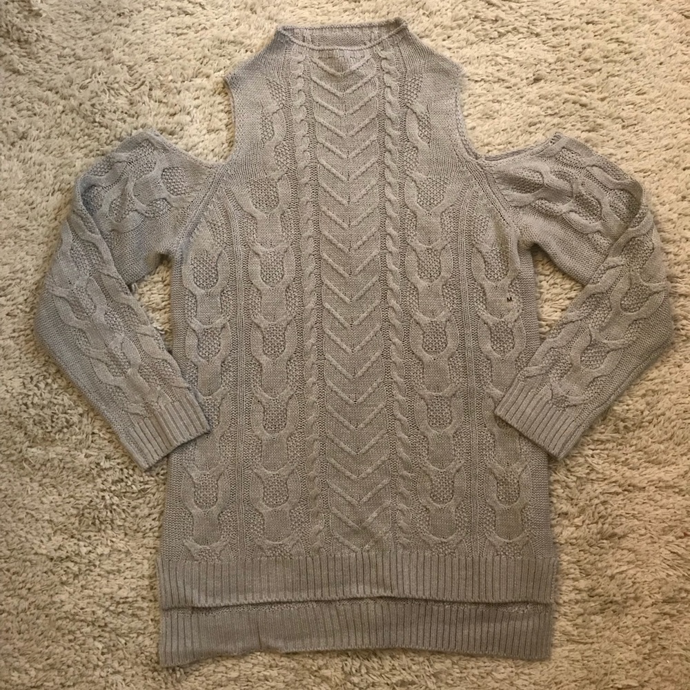 NY & Company mock neck + open shoulder sweater